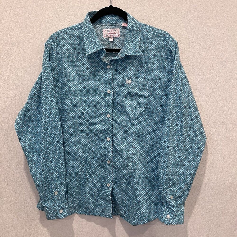 Vintage Panhandle Slim Blue Cotton Shirt Womens Sz XL Retro Western Rodeo